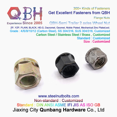 QBH Black Semi Trailer 2 Axles Non-Serrated Flange Wheel Hub Nut