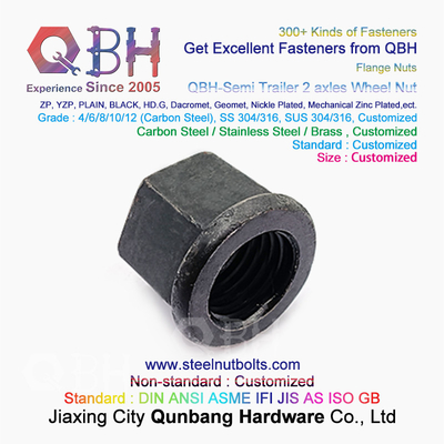 QBH Black Semi Trailer 2 Axles Non-Serrated Flange Wheel Hub Nut